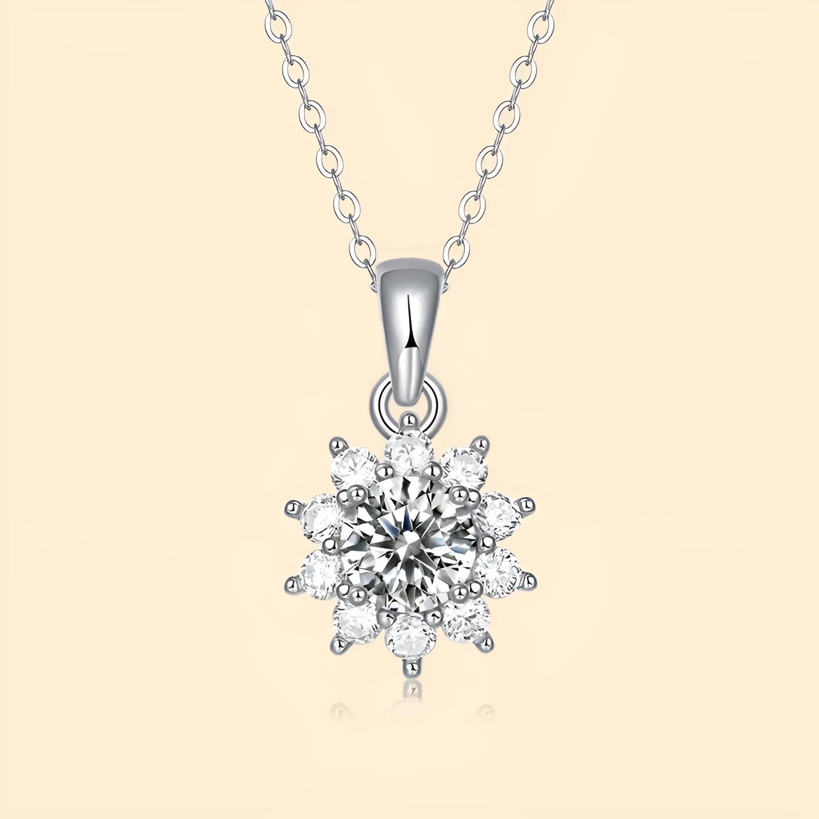 925 silver moissanite flower pendant necklace on adjustable 21-50cm chain, 1 carat round stone