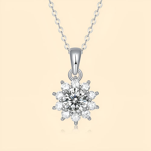 925 silver moissanite flower pendant necklace on adjustable 21-50cm chain, 1 carat round stone