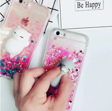 Four cat phone cases with glitter designs for iPhone 6 to iPhone X in bright colours