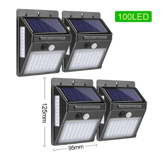 Solar sensor light with 20 LED beads and infrared sensor on a wall in outdoor setting
