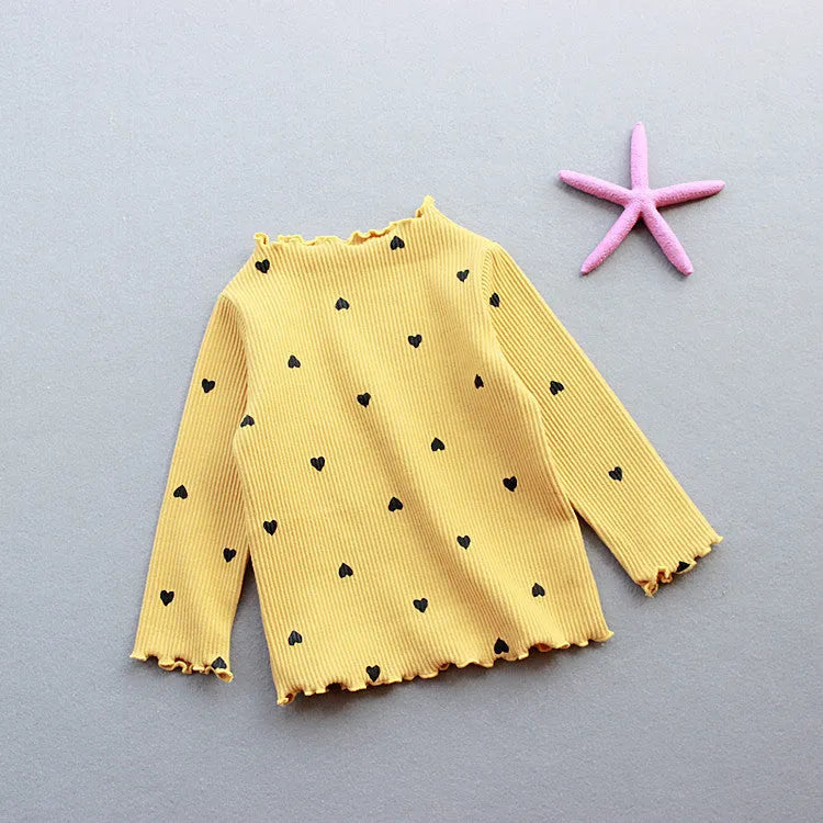 Children's cotton long-sleeved T-shirt bottoming shirt in beige, pink, black, white, or yellow, sizes 90cm to 130cm