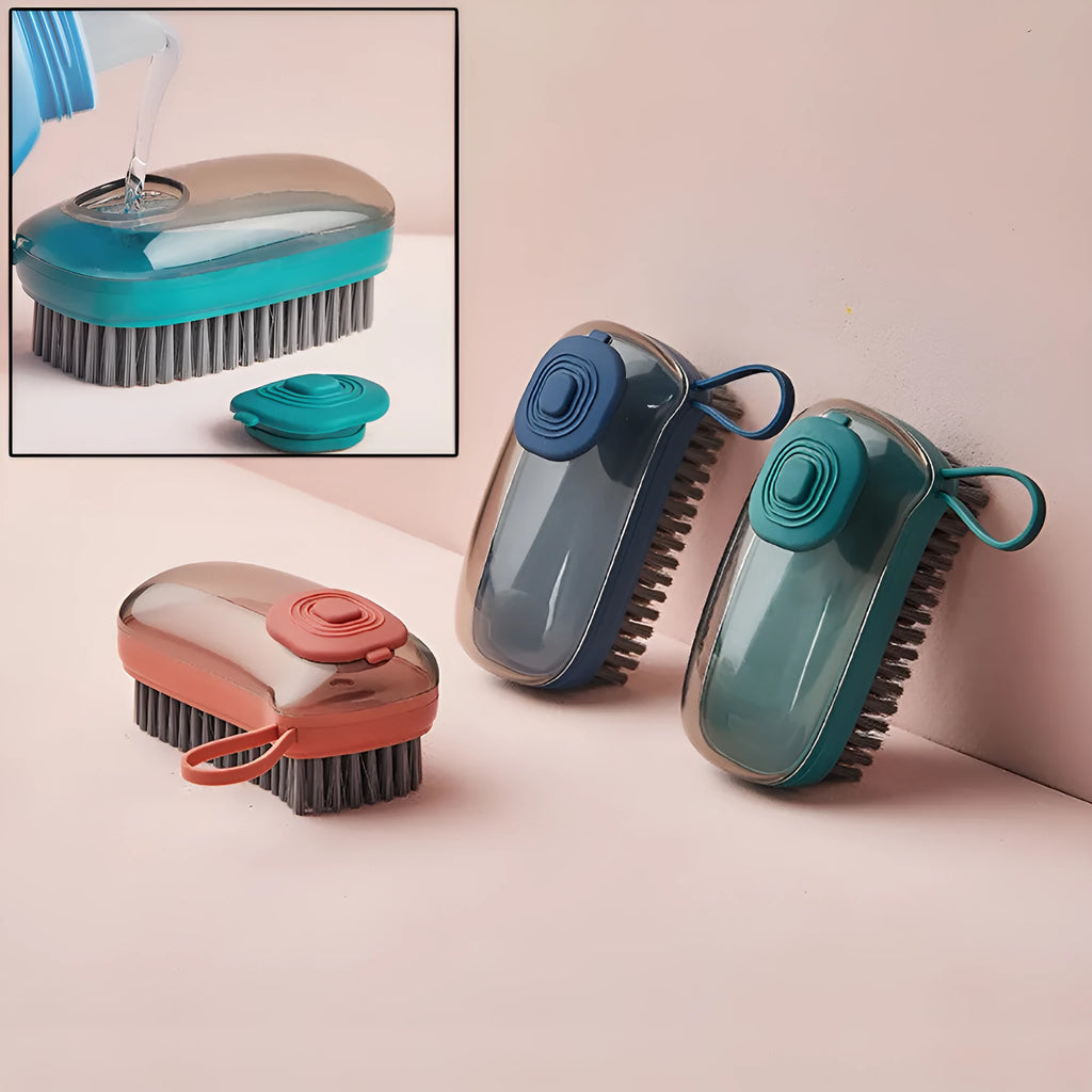 Blue automatic liquid cleaning brush with ergonomic grip for shoes and household laundry