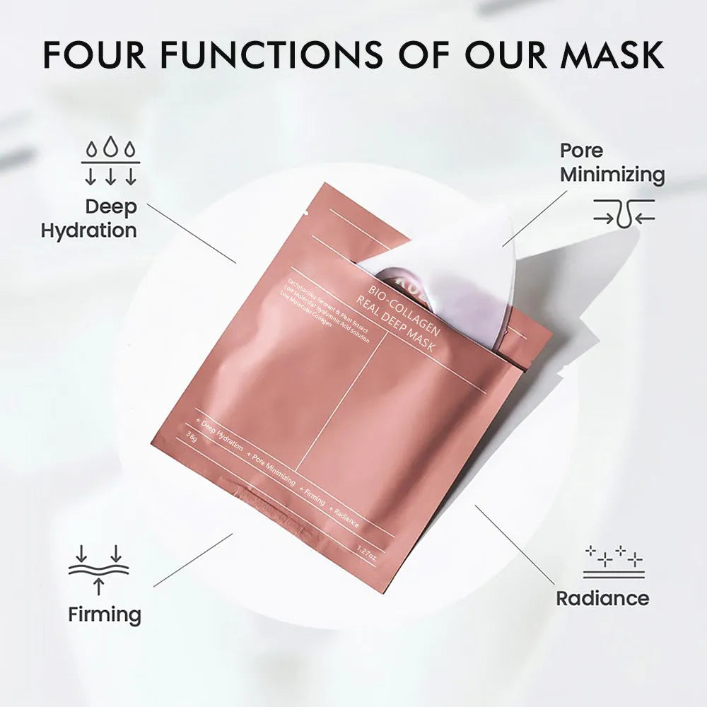 KOEC BIO-COLLAGEN hydrating transparent gel mask 4 pack with collagen peptide essence 30ml