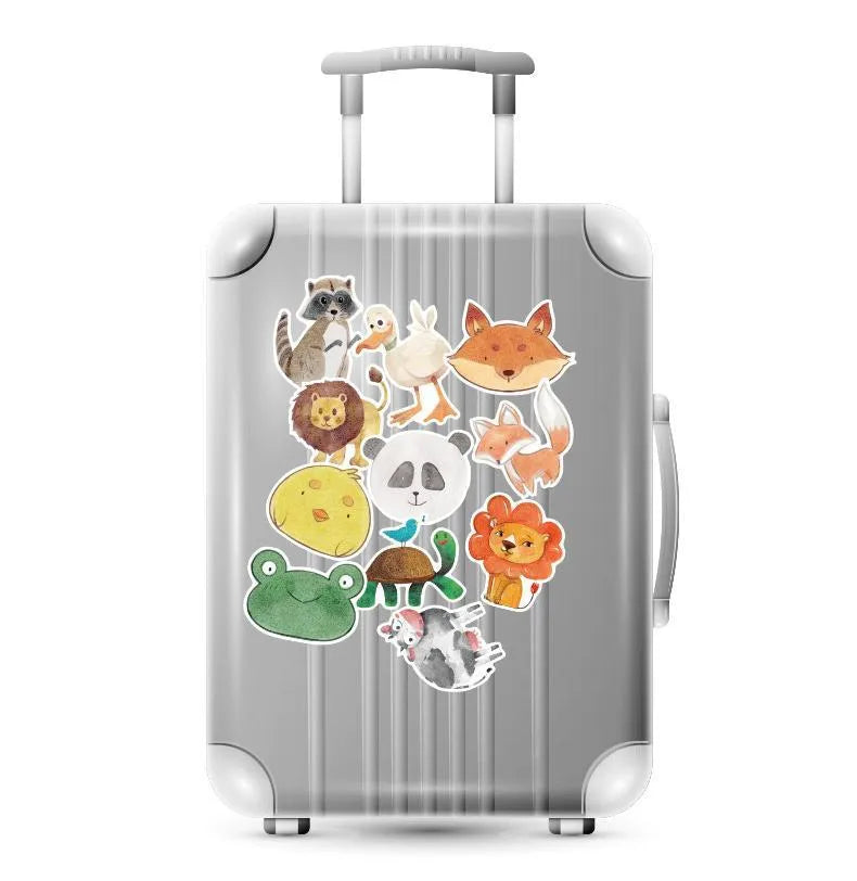 36 piece retro beach sticker set with surf and travel designs measuring 6-10cm on PVC with matte film