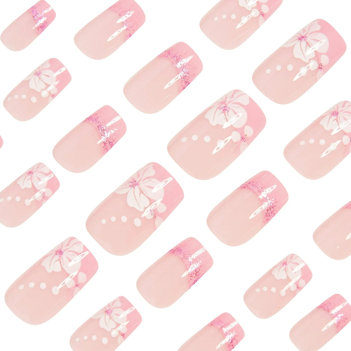 Women's floral nail stickers in French style with jelly glue wipe application on natural nails