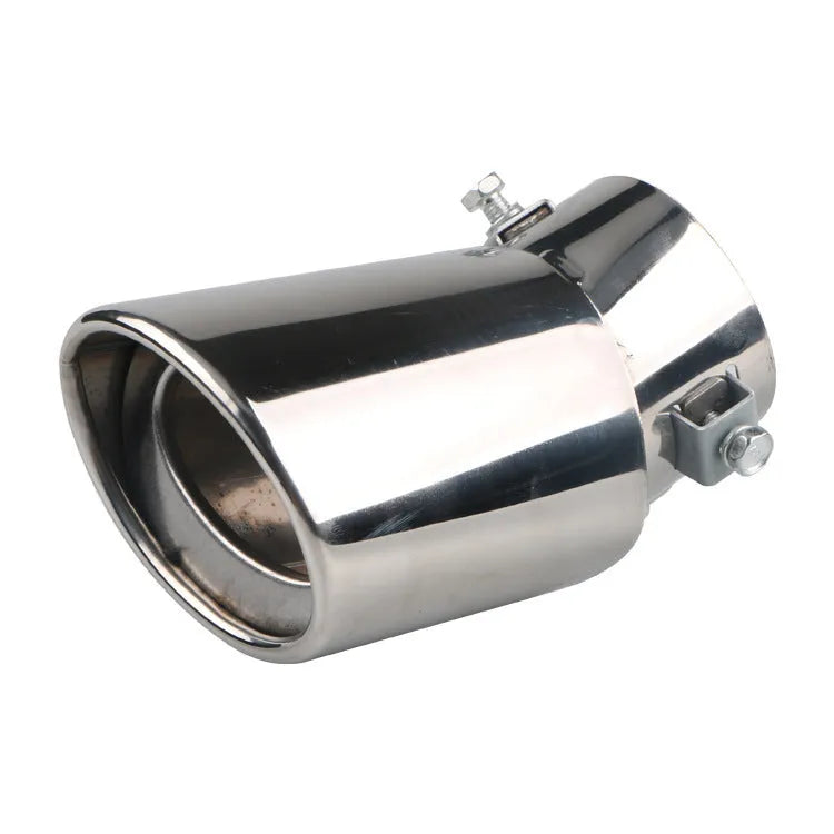 Bright silver stainless steel car exhaust pipe cover for 3.8-5.3 cm diameter pipes on a vehicle