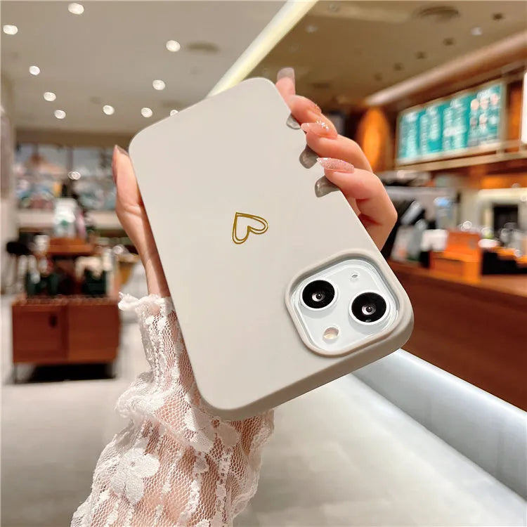Brown silicone iPhone case with hot stamping love design on non-slip TPU surface