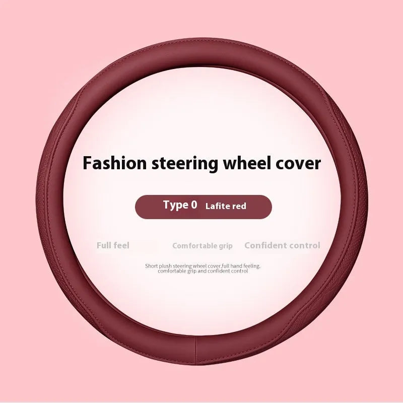 Leather steering wheel cover in navy blue for 38cm car steering wheel