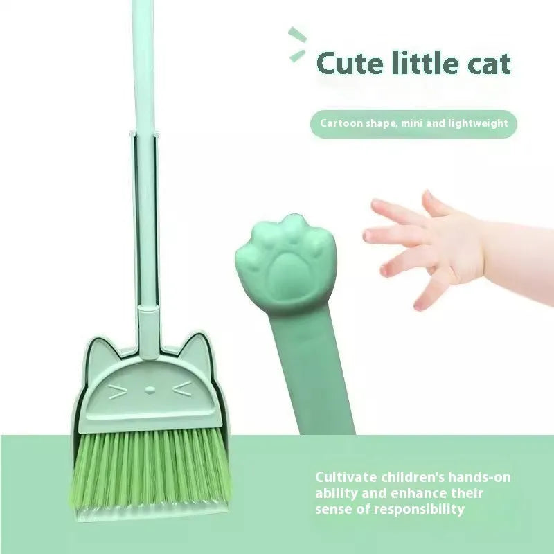 Plastic broom and dustpan set with rotating brush holder in purple colour