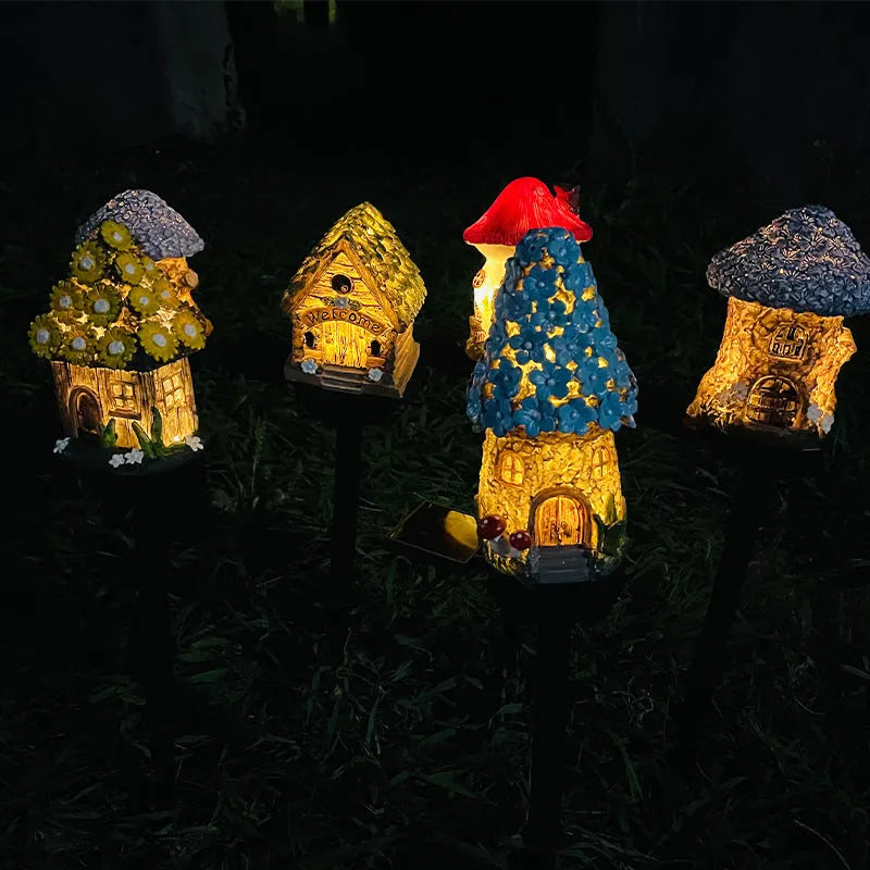 Outdoor LED garden light with flower shape design and solar resin construction