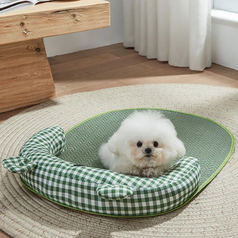 Four-season pet cooling mat for dogs and cats in green colour with size measurements displayed