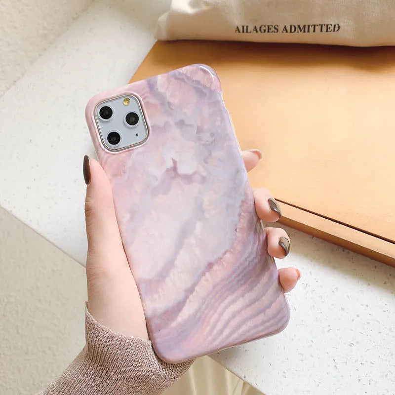 Marbled TPU soft back cover phone case for iPhone in purple and red colour options