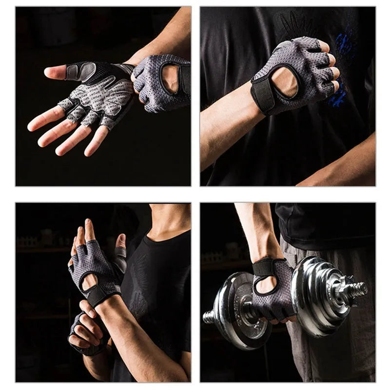 Half finger sports fitness gloves with non-slip silicone palm in Black colour for riding and gym use