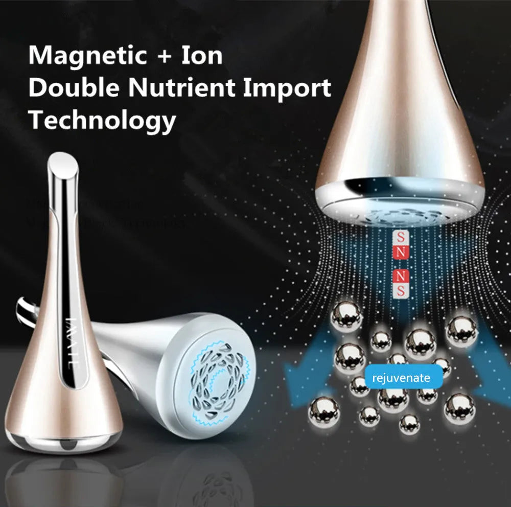 Imate facial massager small dumbbell gyro beauty device in gold, pink, and white