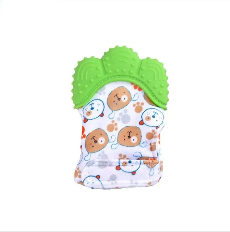 Silicone baby teether glove with Velcro strap in blue colour