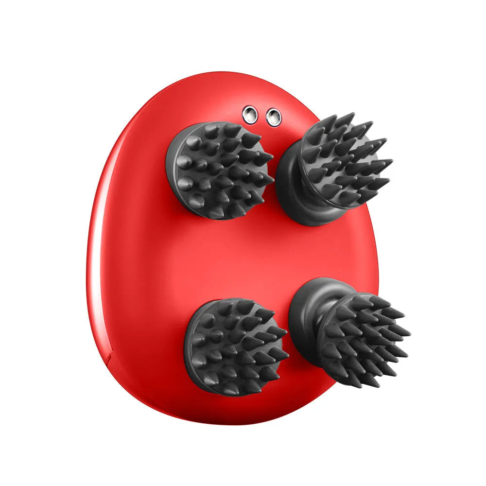 Red electric handheld scalp massager with soft silicone massage heads