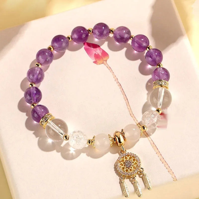 Korean style tassel bracelet with gemstone beads in seven colour options featuring electroplating finish