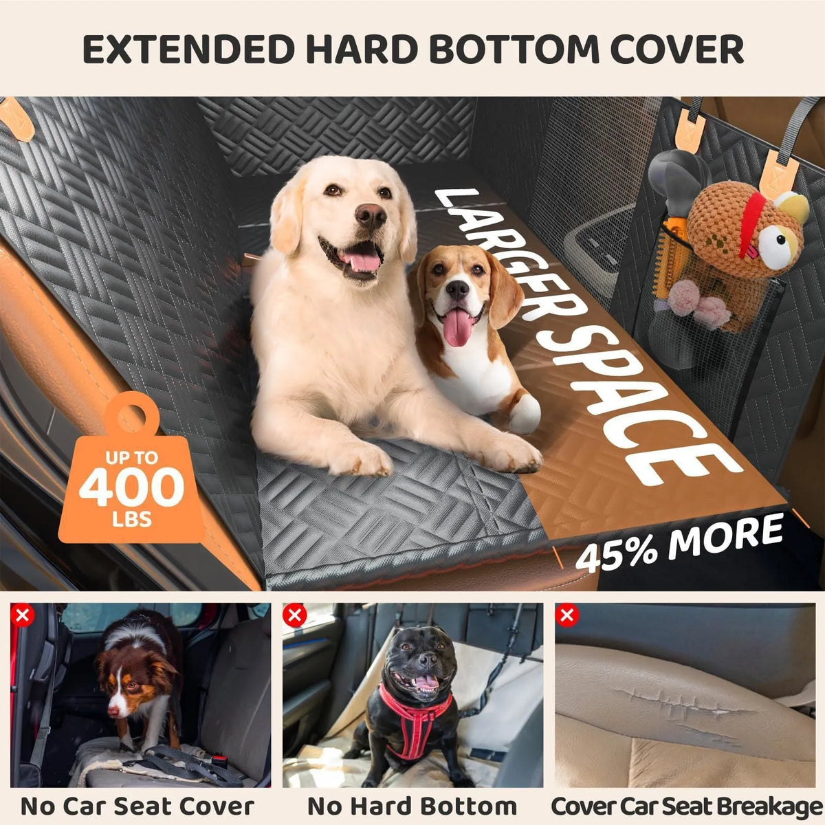Black cloth car pet mat placed on rear seat for dog travel protection