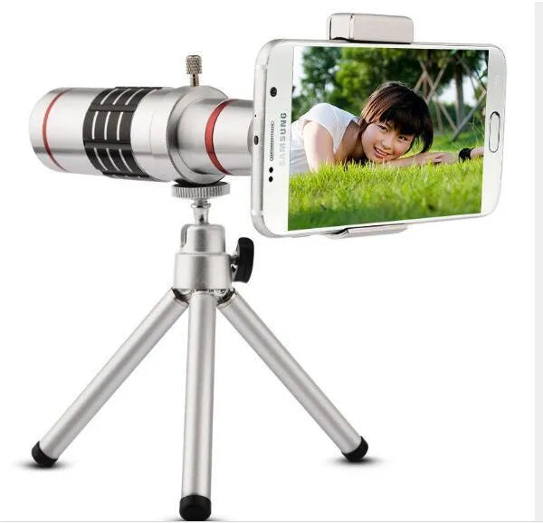 White 18x zoom optical telescope lens with 31mm diameter and black focus ring on neutral background