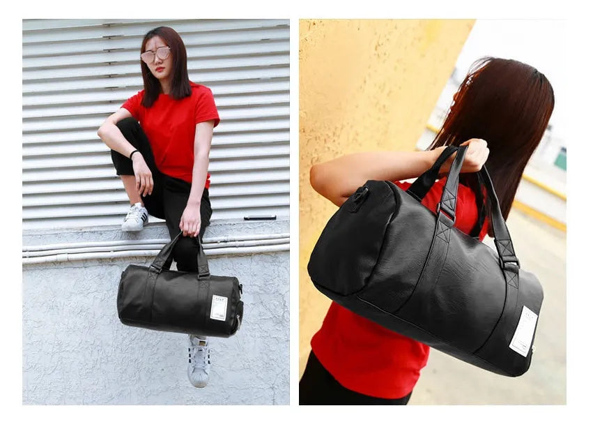 Black waterproof sports bag with separate shoe compartments and diagonal straps in two size options