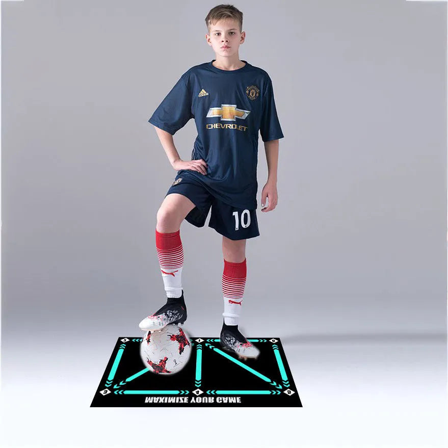 Black football training mat measuring 60x90cm with non-slip surface