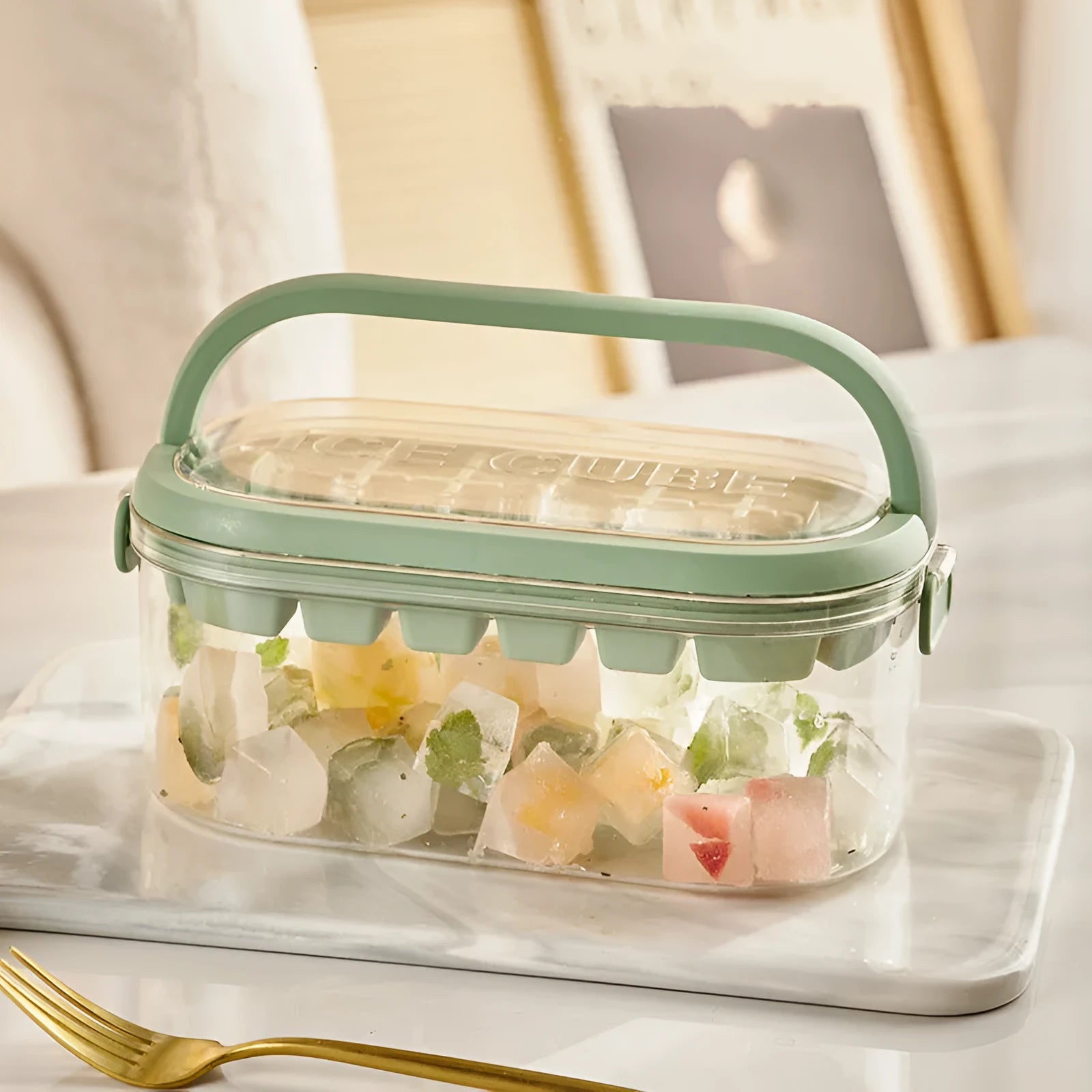 Plastic 2-layer ice cube tray set producing 54 ice cubes in Fresh Green colour with easy-release design
