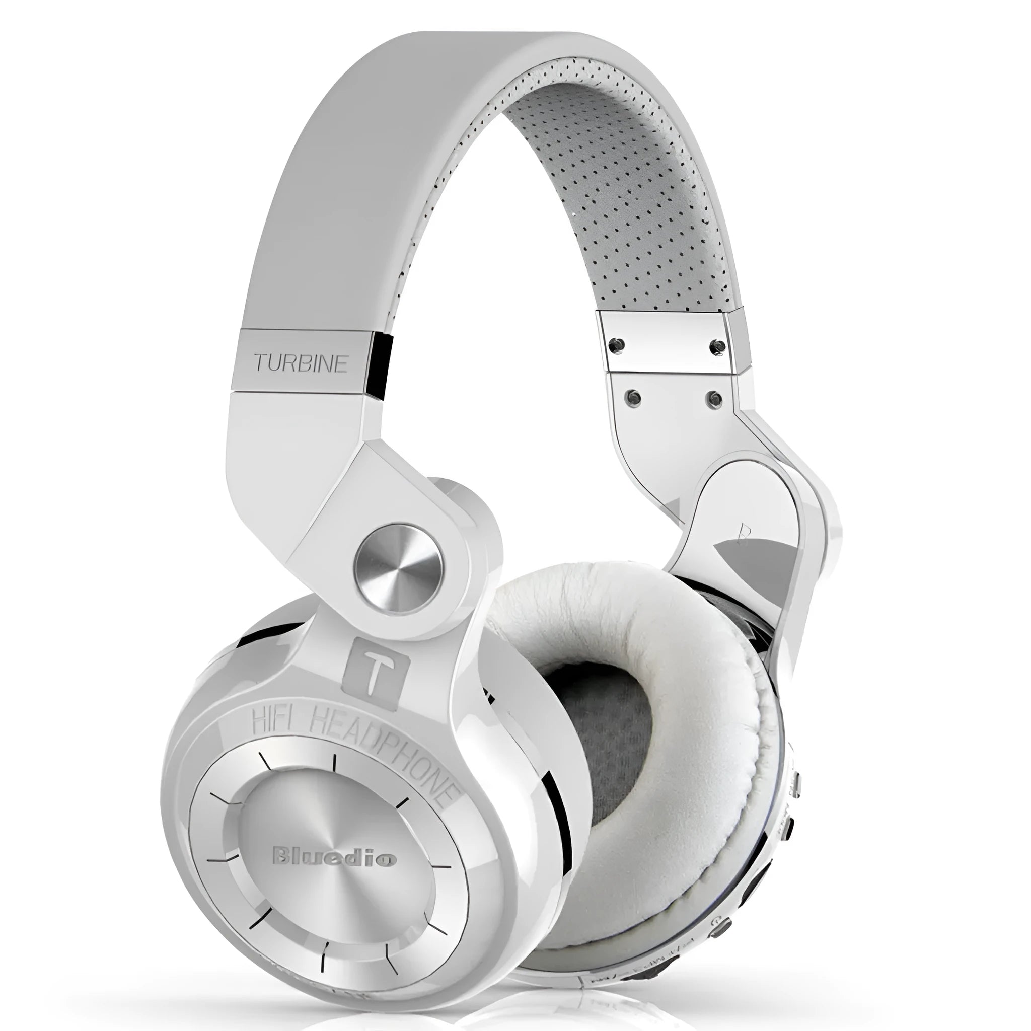 Bluetooth wireless headset with head-mounted bilateral stereo design in black, white, blue, and red colour options