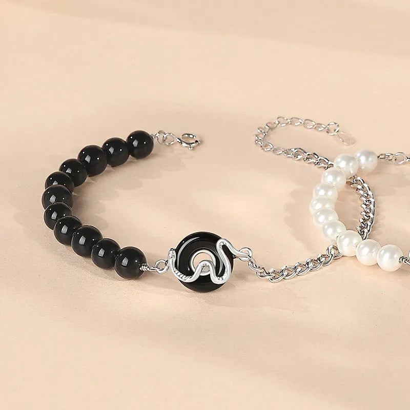 New Chinese style 925 sterling silver couple bracelet with safe buckle and snake zodiac design