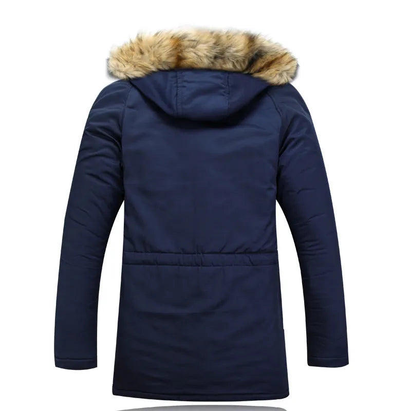 Padded winter hooded zip jacket in nylon fabric, plain style, colour Army Green