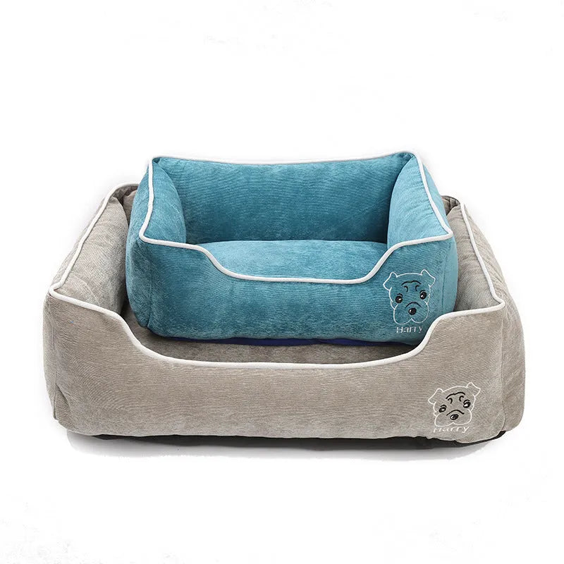 Foldable bite resistant corduroy dog kennel in coffee colour with removable mat, size