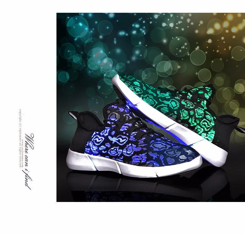 Unisex LED luminous leisure loafers with flying woven upper, EVA sole, shallow mouth, sizes 26-46, white black pink