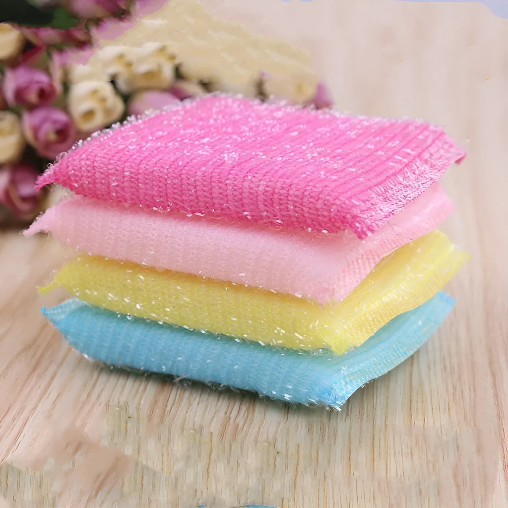 Pinstripe fabric dishwashing sponge mop in macaron mixed colours showing fine stripe scrubbing surface