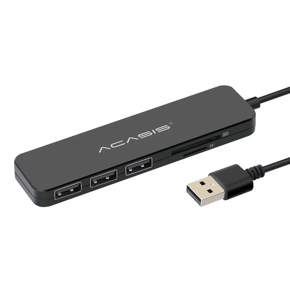 Black USB hub card reader with cable, 5Gbps, for USB 2.0/3.0