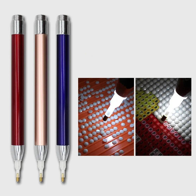 Luminous single-head diamond painting drill pen in aluminium alloy construction