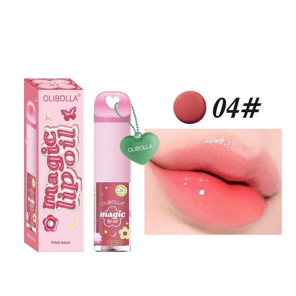 Temperature sensitive colour change lip gloss in six shades 01 to 06, moisturising lip oil in tube packaging