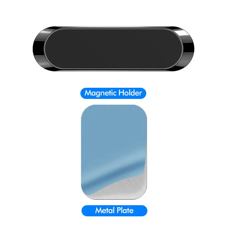 Grey magnetic car phone holder F6 strip plate with steel spring frame on car dashboard