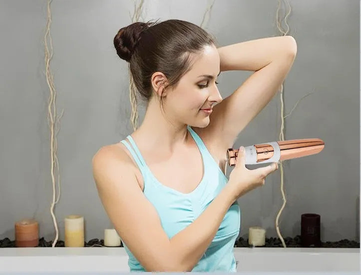 Gold lipstick electric shaver for women body hair remover with battery power and washable head