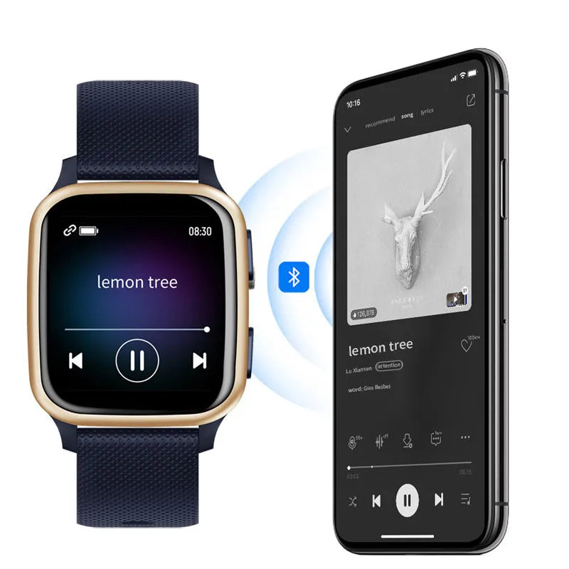 Aluminium alloy smart watch bracelet on wrist showing heart rate monitoring and call notification.