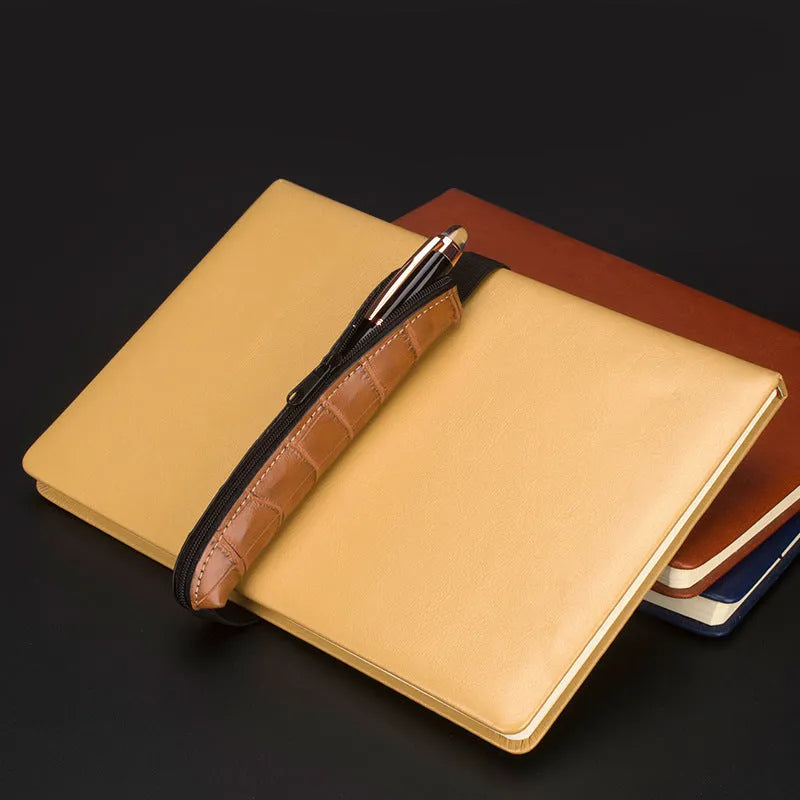 PU leather office pencil case measuring 16.5cm long with beige grey, black and crocodile pattern colour options