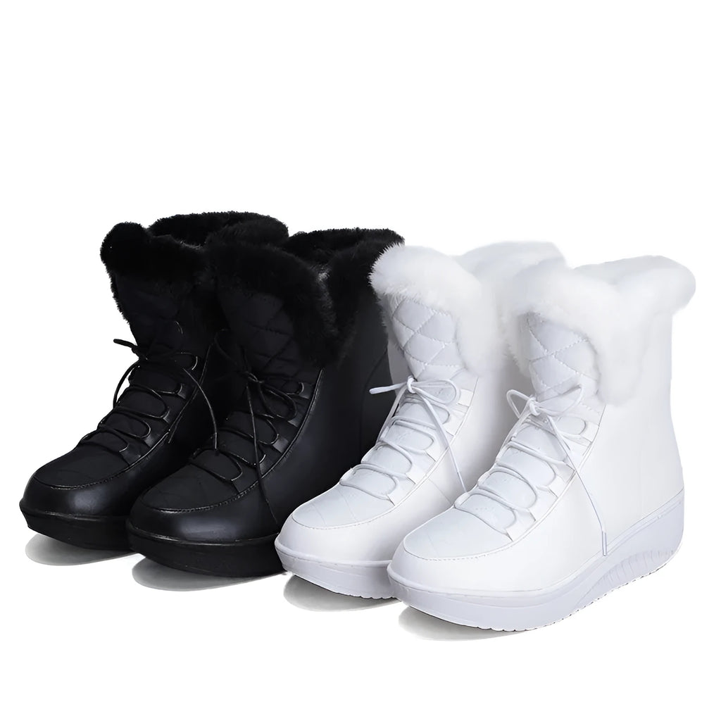 Women's black lace-up winter boots with 3cm platform and water-resistant PU leather