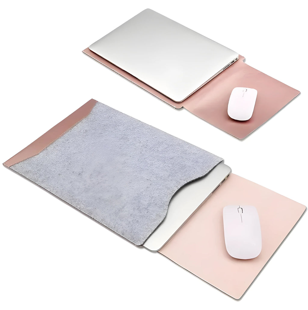 Minimalist laptop sleeve with built-in mouse pad for 11.6 to 15.4 inch laptops in rose gold