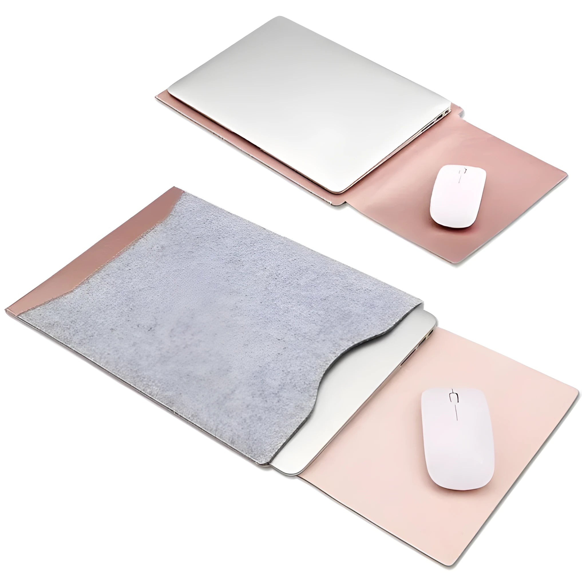 Minimalist laptop sleeve with built-in mouse pad for 11.6 to 15.4 inch laptops in rose gold