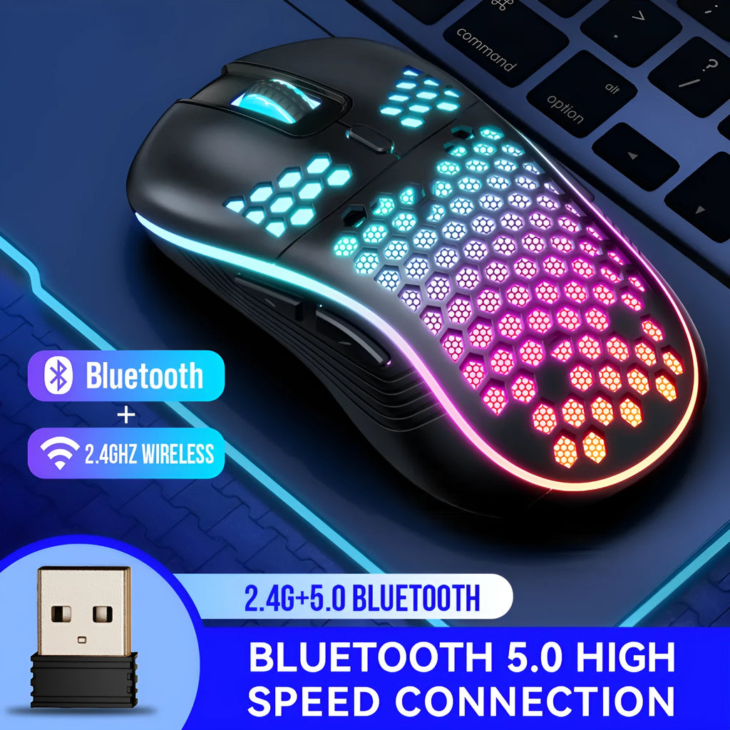SA-1 black honeycomb shell gaming mouse with RGB lighting and 7 buttons