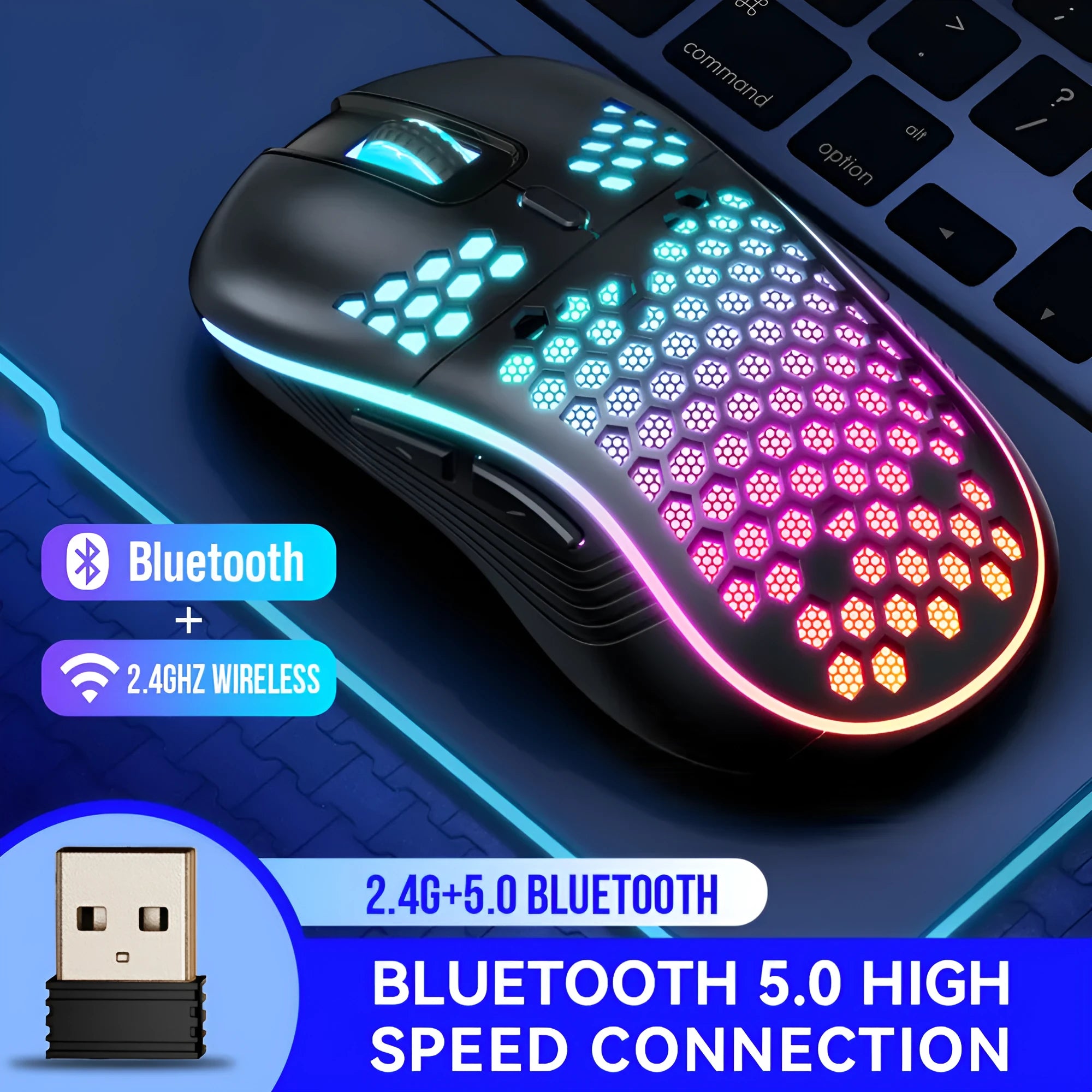SA-1 black honeycomb shell gaming mouse with RGB lighting and 7 buttons