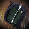 Men's Korean style single-breasted casual jacket in cotton with colour-blocked blue and green pattern, lightweight design for daily wear