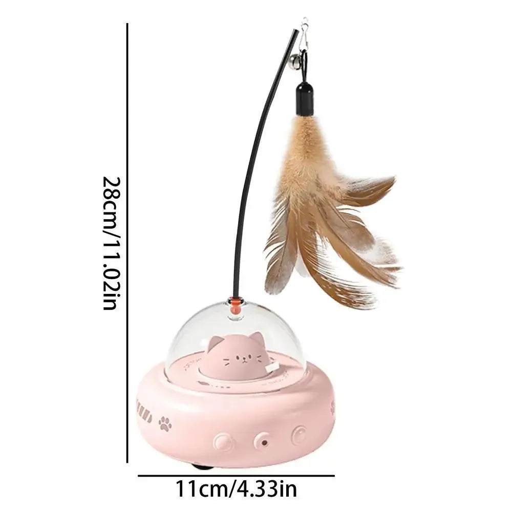 Electric interactive cat toy with feathers, 360 red light, rechargeable USB, 11.5x11x28cm, Pink or White