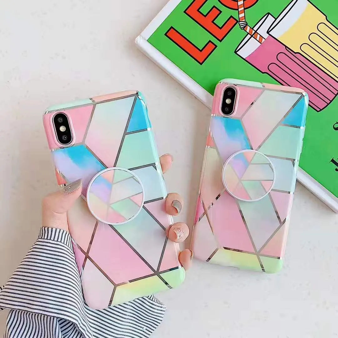 Galvanized marble silicone mobile phone case for iPhone and Huawei models