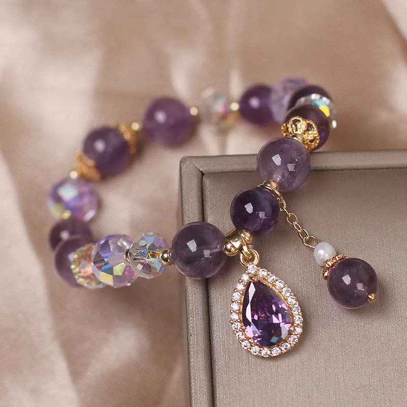 Purple amethyst crystal bracelet for women with micro inlay construction