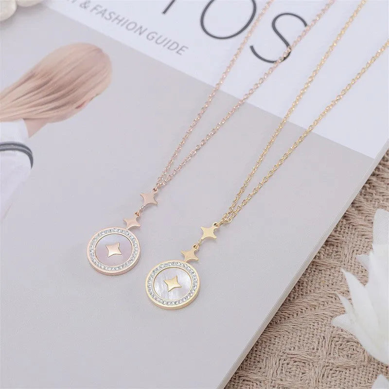 Women's six-pointed star titanium steel necklace with geometric pendant on O-ring chain