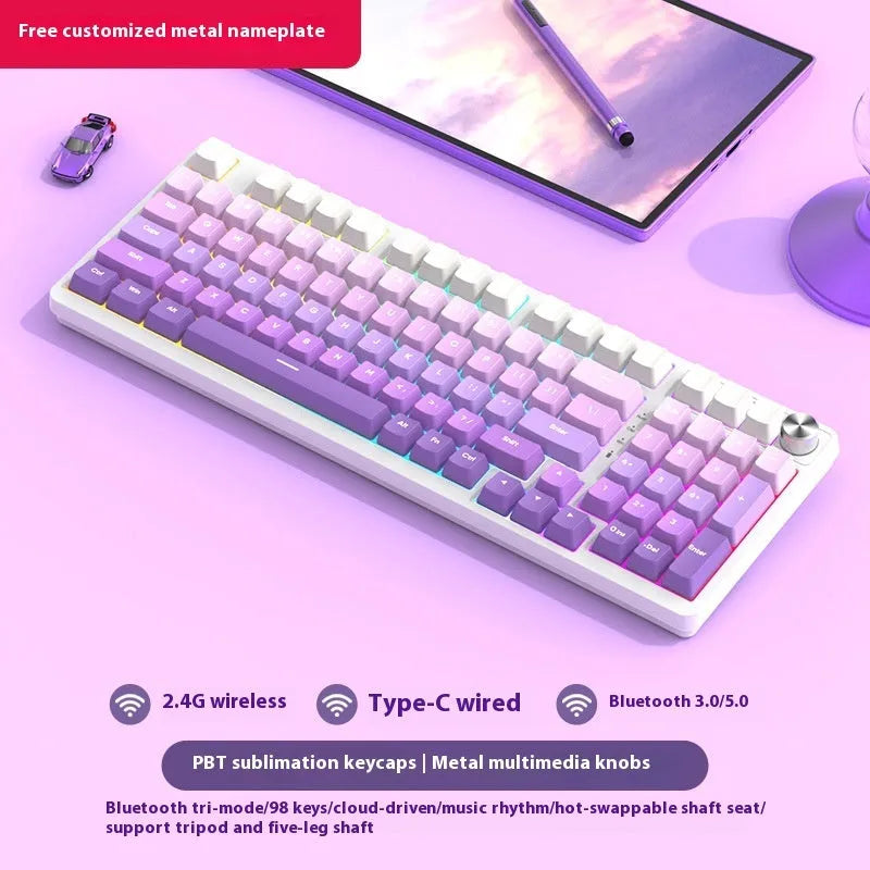 98 key wireless Bluetooth mechanical keyboard kit with optional display screen and metal knob